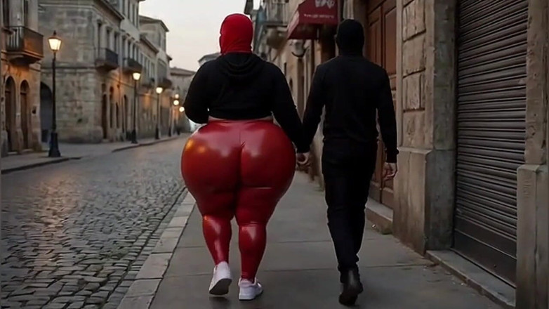Animate golden: Mädchen mit dickem arsch geht in engen leggings auf der...