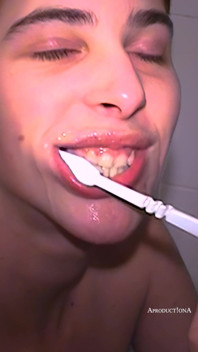 Self Piss Washing Teeth with Cum and Piss