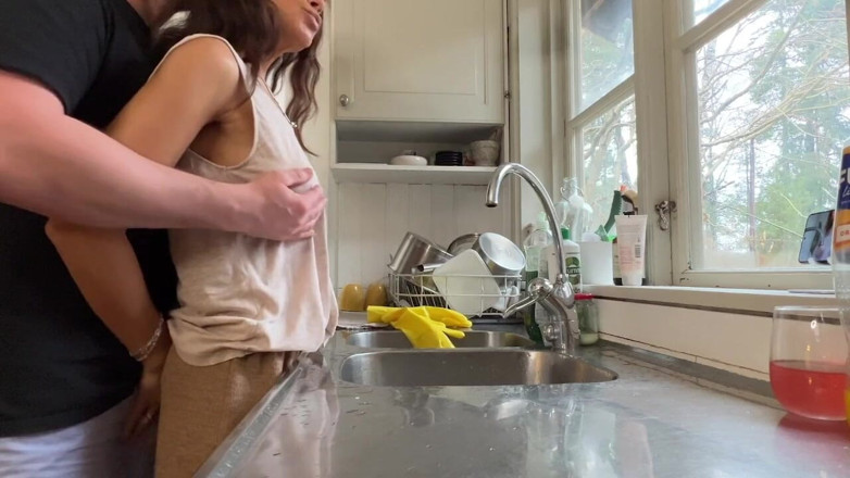 LoveAndRopes: Horny Wife Gets Fucked in the Kitchen While Doing the...