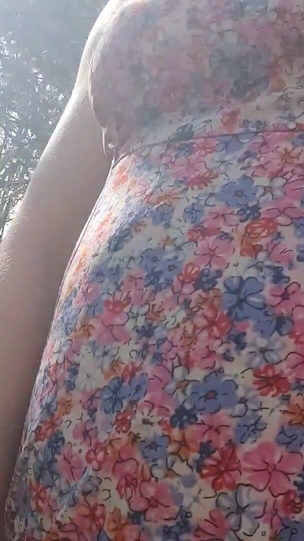 Risky Hairy Couple: Milky Tits and Hairy Pussy Flashing in the Forest