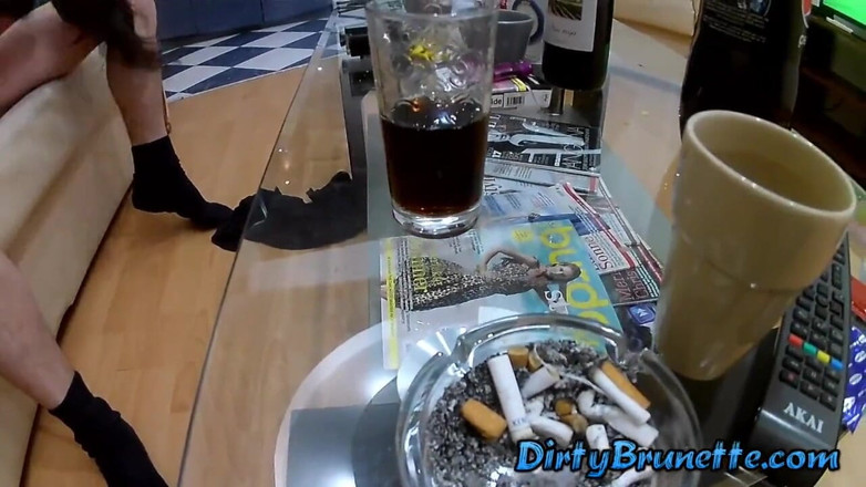 Dirty Brunette: Husband asks wife for a coffee and fuck her while...