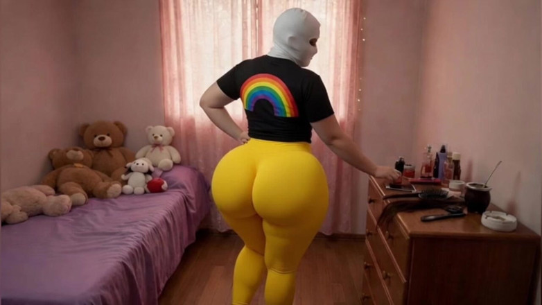 Xprohibidox1: Donna tettona in leggings gialli che scuote il culo