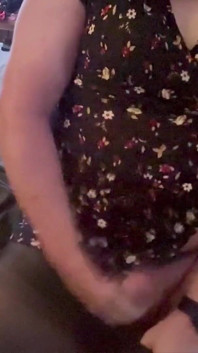Trans Girl in a Short Dress and Pantyhose Masturbating
