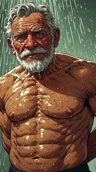 Velhos homens musculosos tomando banho