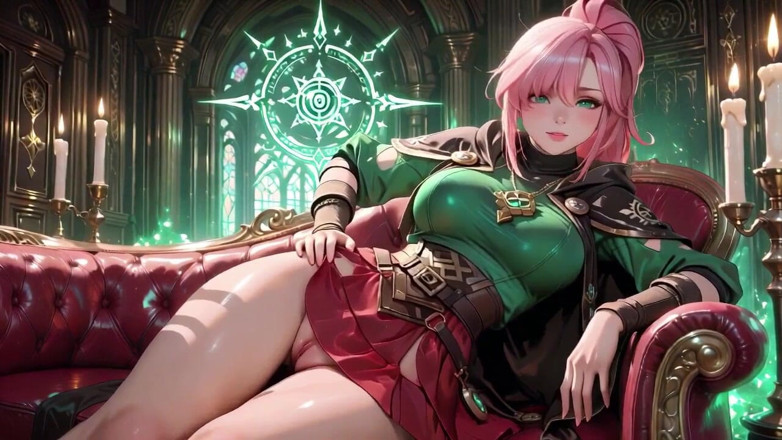 Tay Swift X: The Pink-haired Mage's Seduction! Kneeling on Soft Sheets in Her...