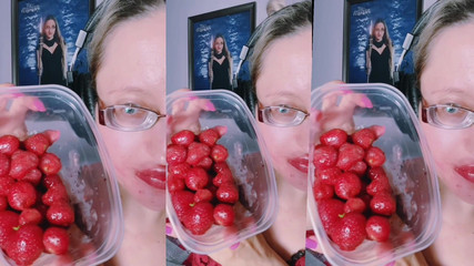 FinDom Goaldigger: Asmr Strawberry Eating - Asmr, ögonglasögon, Gianess, läppstift, stora läppar, mough, mat,...