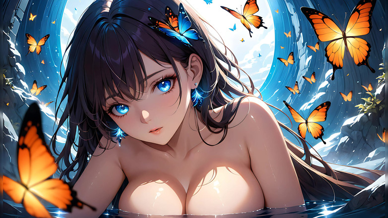 LustRender: Butterfly Radiance 一个美丽的年轻女人，周围有发光的翅膀