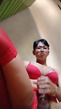 Red Bra Mitha Ladyboy Masturbating Til Cum