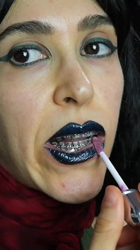 Gothic Dark Blue Lipstick and Glossy Lips