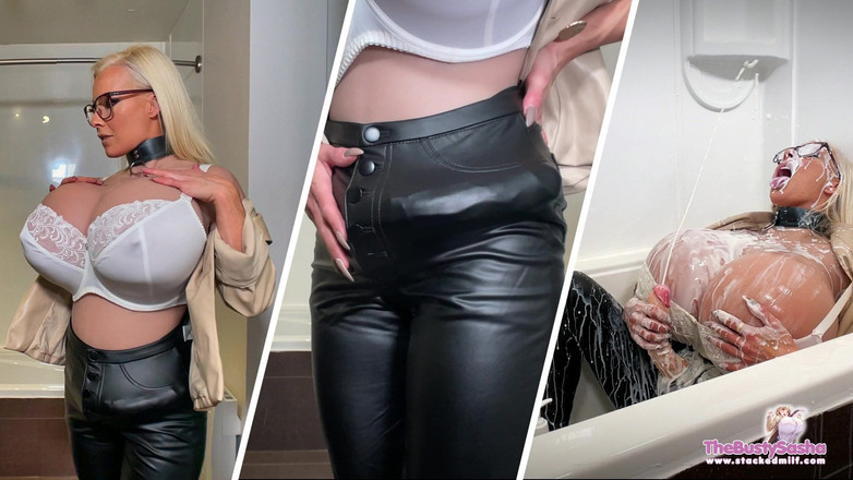 TheBustySasha: 恋物癖自我颜射和乳房膨胀