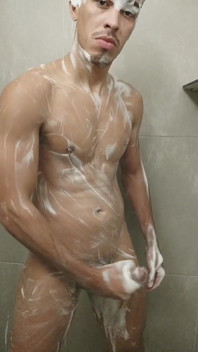 Naked Boy, Well-endowed and with a Big Butt in the Gym Bathroom.