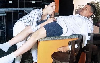 Manager Fucks His Secretary in the Kitchen After He Sucks His Dick Licks Her Breasts and Pussy