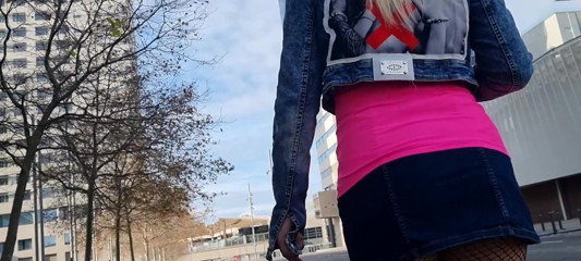 TheloveStory: Curvy in ripped tights walking and show her ass outdoor