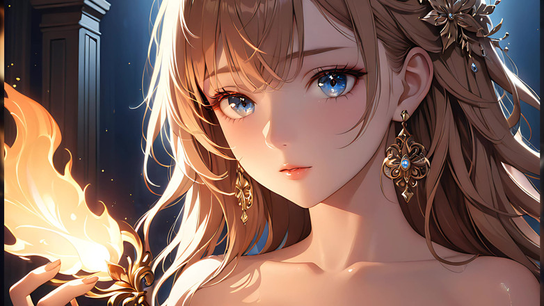 LustRender: Ember Kiss：一个美丽的年轻女人被小火焰点燃