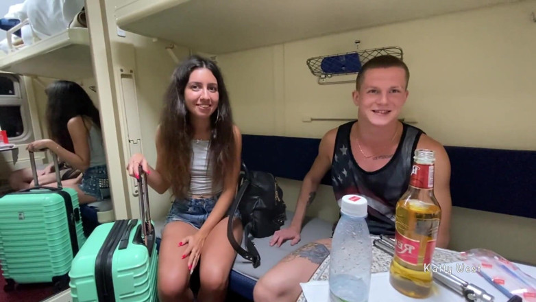 Katty West: Fucked All Night Girl in Public Train Threesome