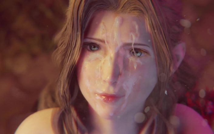Velvixian 3D: Aerith, камшот на обличчя в червоній сукні