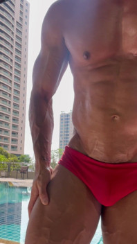 Hot Asian Muscle Hunk, Joey Rhyder Oiled up at the Pool