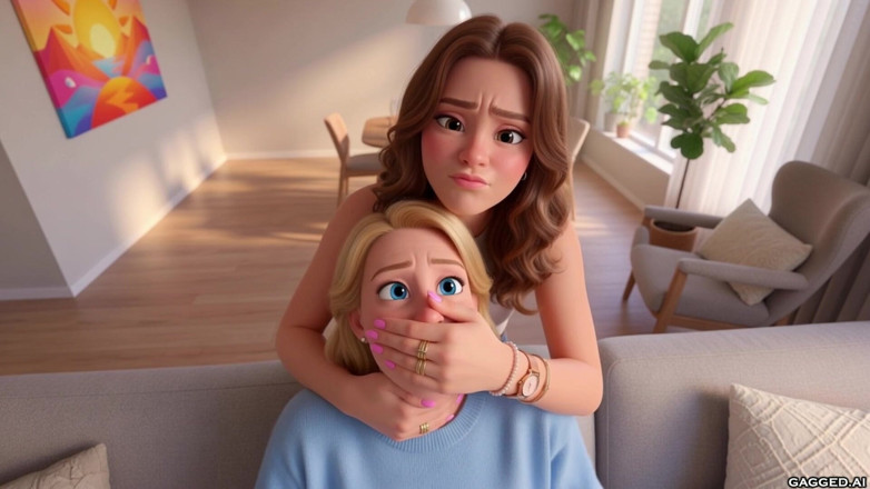Gagged AI Cartoons: Handgag by Stepdaughter