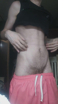 Skinny Boy Teasing His Abs on Camera