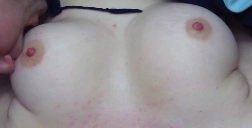 Pussy For Sperm: Husband Licks His Young Wife's Big Natural Tits and Nipples