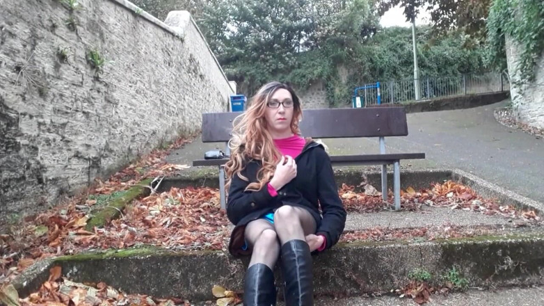 The Midnight Minx: Crossdresser outdoor flashing and wanking