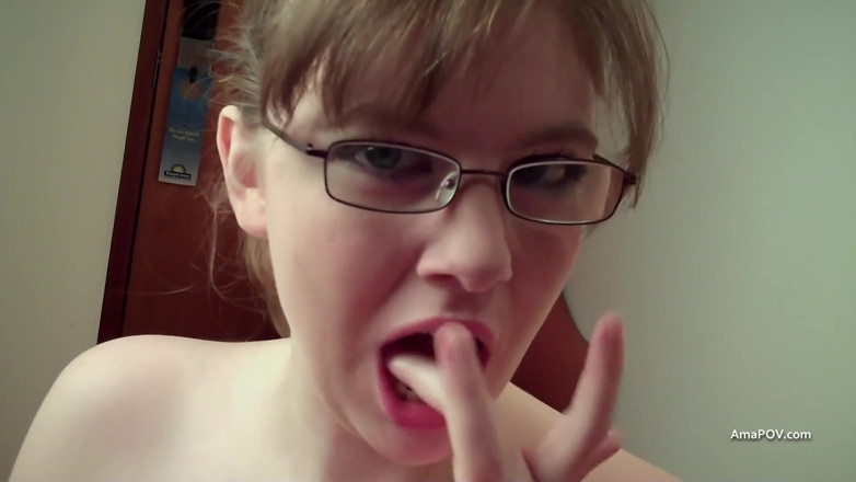 AmaPOV: Busty nerd in glasses on knees sucks me and I...