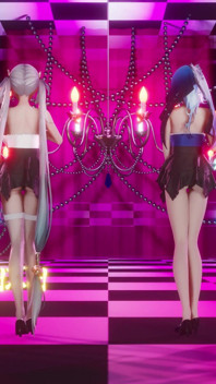 [mmd] Kumpulan Mingchao Girl Crush berbilang orang striptis dan memaksa skirt mini sutera hitam dan sutera putih