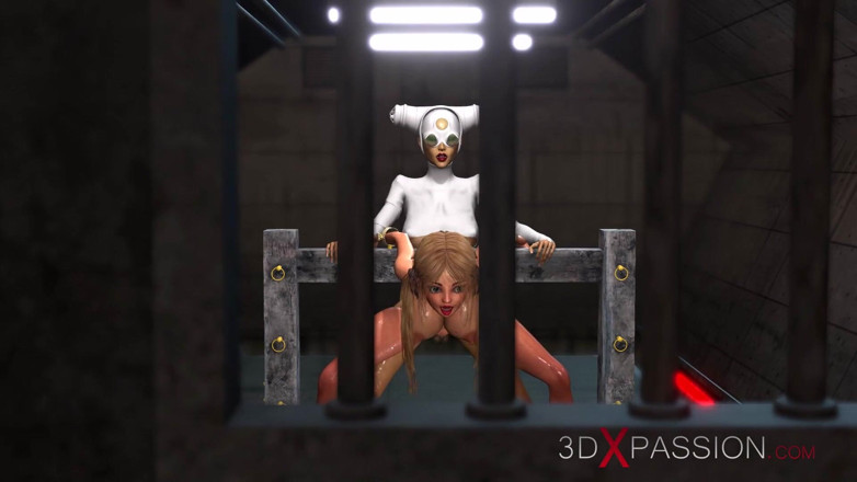 3dxpassion-transgender: Učitelka 3D dickgirl šuká roztomilou studentku v omezeních v žaláři