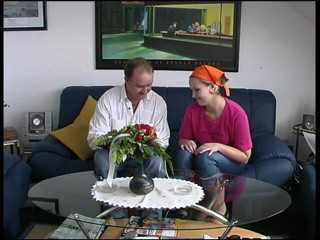 Lucky Cooch: Small titted babe is riding an older guy's cock on...