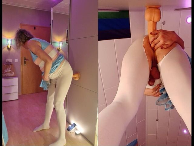Tgirl Anna Riding Her Big Dildo on a Big Mirror and Cums (TS Anna Aurelia)