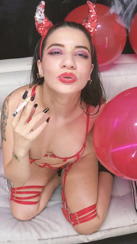 POV Devil Smoking Pop Red Balloons
