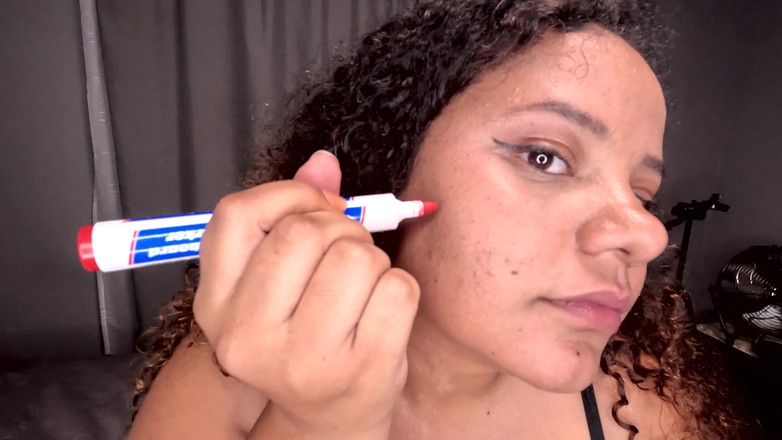 ColoredFuckPig: BBW Colored Girl Deepthroating a Dildo After Writing Dirty Words...