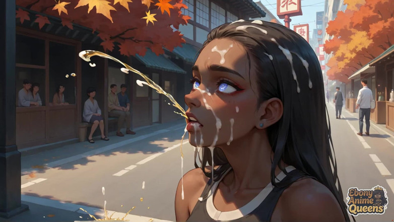 Ebony Anime Queens: La dea prosperosa fornisce una sborrata orale audacemente flamiosa, deliziosamente...