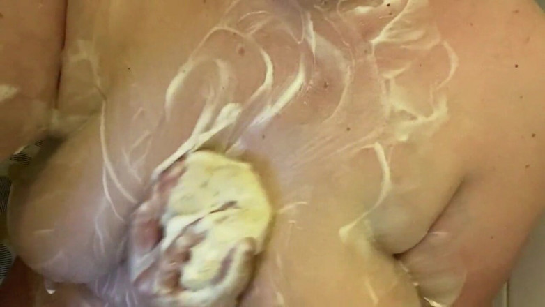 Real homemade BBW BBC porn: Bbwbootyful  - Shower soapy boobs play