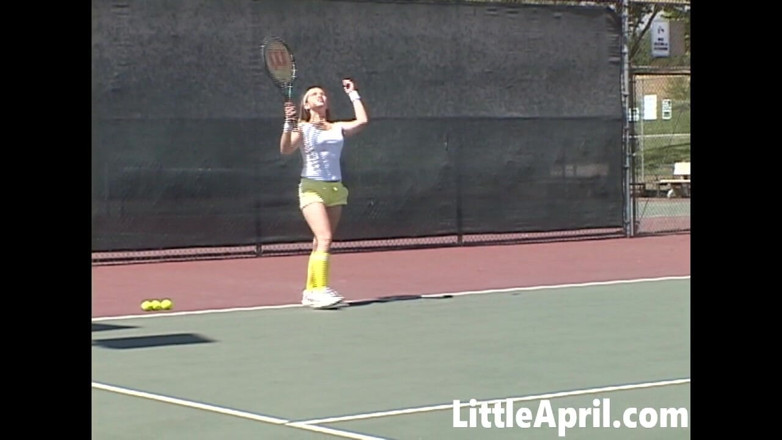 Little April: Sexy Teen Girl Little April Playing Tennis