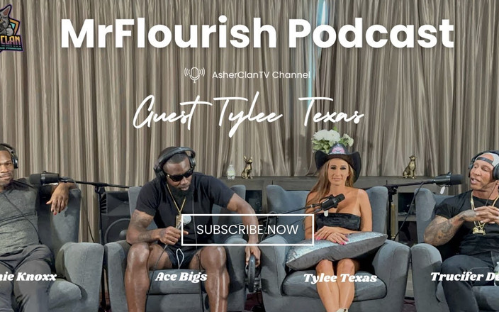 Mr Flourish Live: Mrflourish Podcast mit Gast tylee Texas vor ihrer szene in...