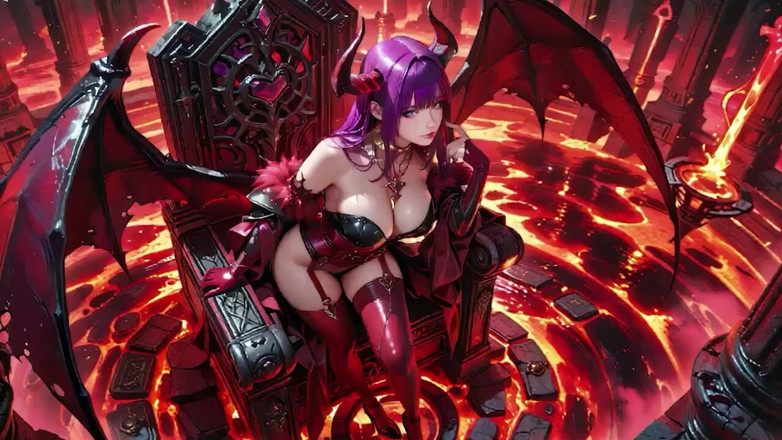 Seraphina Vale: 보라색 머리 악마의 여왕! 마그마 왕좌의 금지된 잔치, 뜨거운 피부에 달라붙는 붉은 색 갑옷!