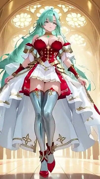 Silver Thighs Under Red & White Armor, Kneeling Lazily in the Bedroom. Who Can Resist This Divine yet Wild Look?