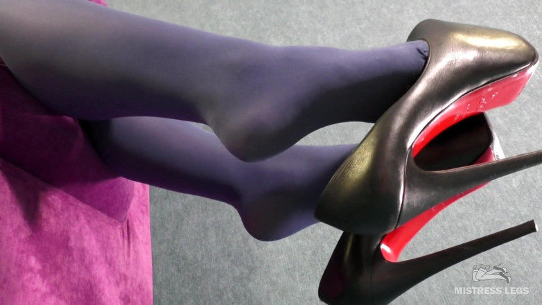 Mistress Legs: Mistress sexy feet tease in blue pantyhose