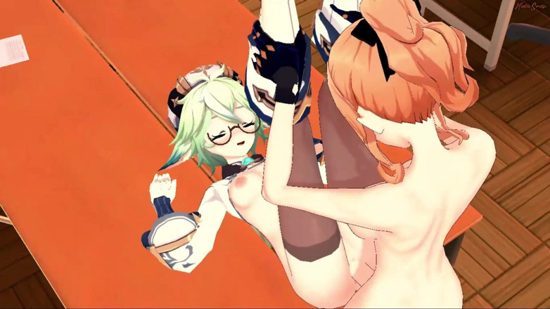 Hentai Smash: Futa Jean fucks Sucrose on a table and cums on...