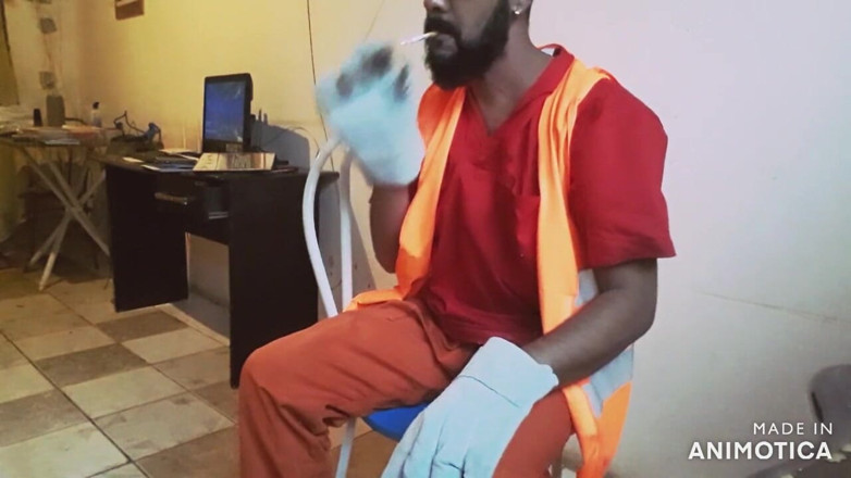 Stink HairyMale: Worker is smoking