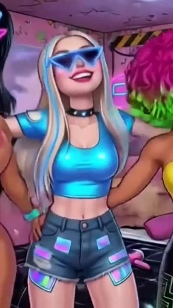 Hot girl dancing: Lustiges cartoon-mädchen oben ohne, ai animation