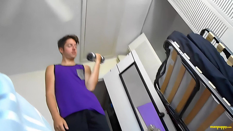 Man Puppy: Tormented by Giant Twink for Interrupting His Workout