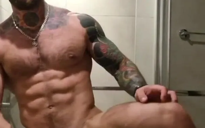 Valdemar Santana: Bold Tattooed Jock Flexing in Bathroom and Jerking Massive Cock