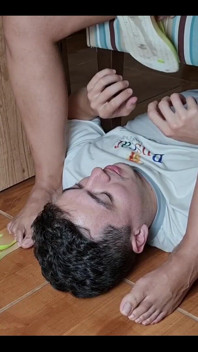 Face Footstool Slave Cleans Dirty Flip Flops and Cums on Flip Flops and Has to Lick It
