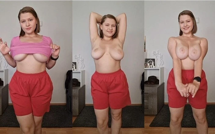 Tina Angel: Busty Girl Plays with Her T-shirt Until Tits Fall Out