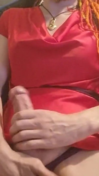 Having a Wank Break at Work in Some Sexy Red Satin