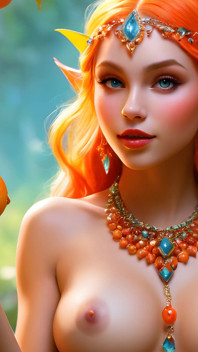 Mooi naakte elfmeisje met grote borsten met Afrikaanse cherry orange