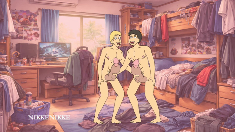 Nikkenikke animation: Yaoi, da dupla de punheta manual para varrer chaminé intensa