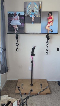 Lingerie Sissy Candy Is Locked on Her Dildo Stand in Bondage and Cums with Vibrator